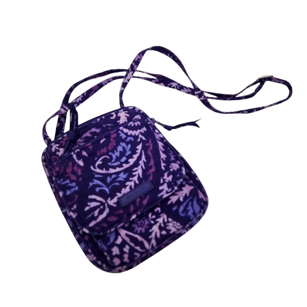 VERA BRADLEY Crossbody Bag Womens Small Purple Floral Cotton Quilted Purse